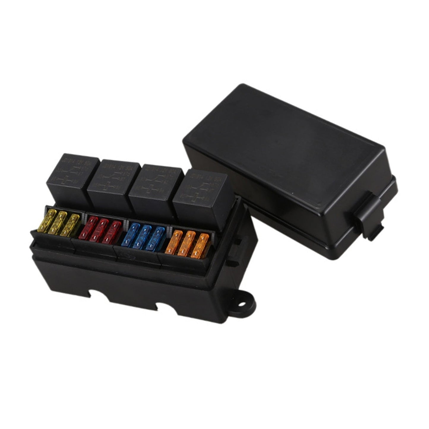 12 Way Blade Fuse Box 4-Relay Holder and Terminal and Fuse 12V 40A Car Auto Truck 4Pin.