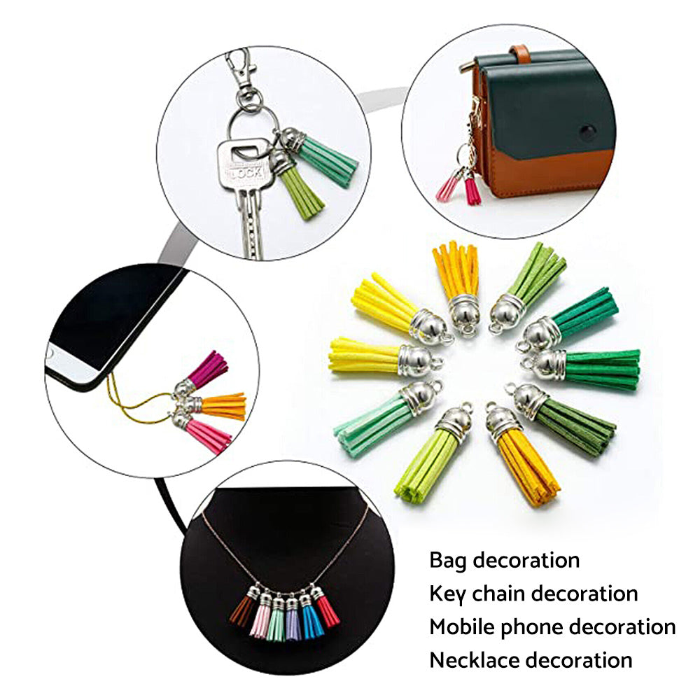 100PCS Key Chain Ring Tassels Pendants Bulk Leather Tassel Crafts Jewelry Making.