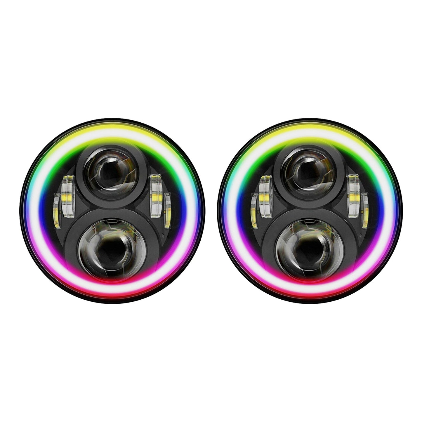 RGB Halo 7-Inch LED Projector Headlights Hi/Lo Beam DRL Suitable For Jeep GQ