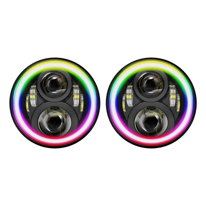 RGB Halo 7-Inch LED Projector Headlights Hi/Lo Beam DRL Suitable For Jeep GQ