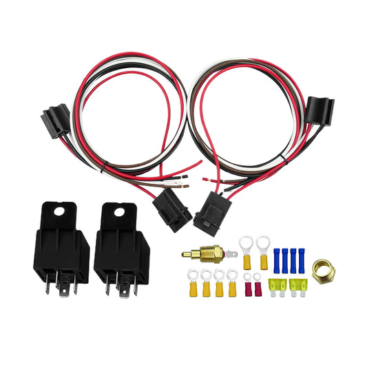 Dual Electric Fan Relay Sensor Kit with 12V Thermostat Switch 175-185°F 40Amp Suitable For Universal Cars
