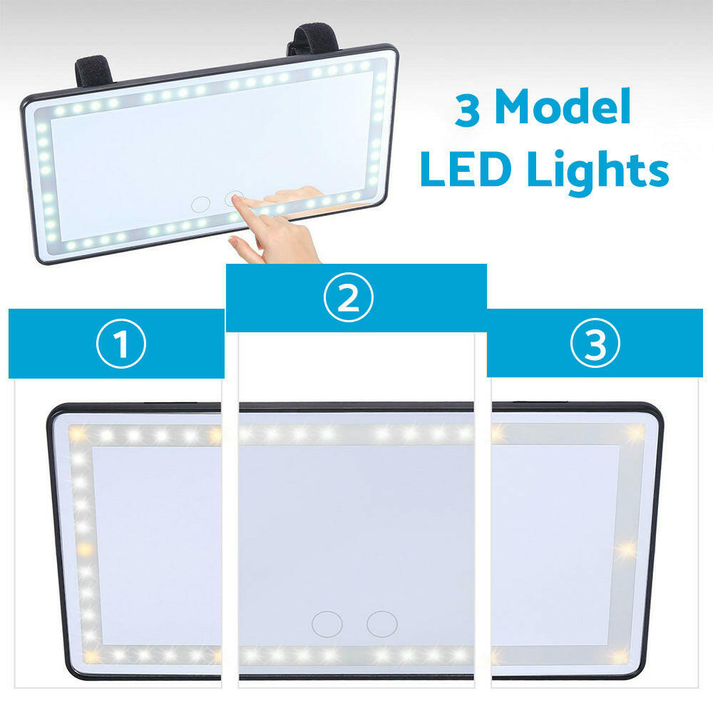 Sun Visor Makeup Cosmetic Mirror Set with 3-Type 60 LED Light 26x13cm Black Suitable For Universal Cars.