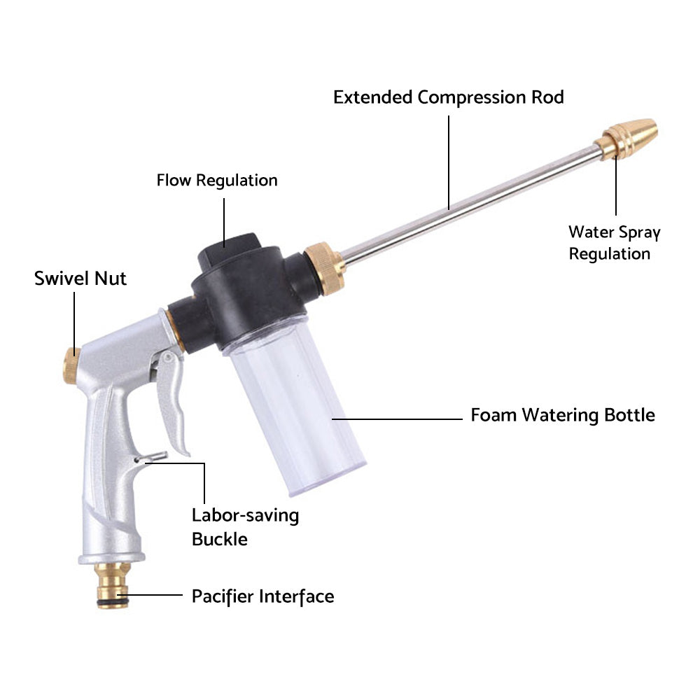 Garden Hose Nozzle Long Pole Foam Water Bottle 360 Degree Rotating Car Wash Gardening.