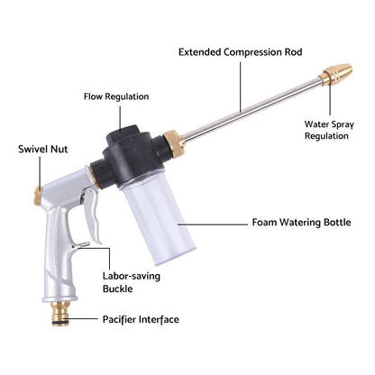 Garden Hose Nozzle Long Pole Foam Water Bottle 360 Degree Rotating Car Wash Gardening.