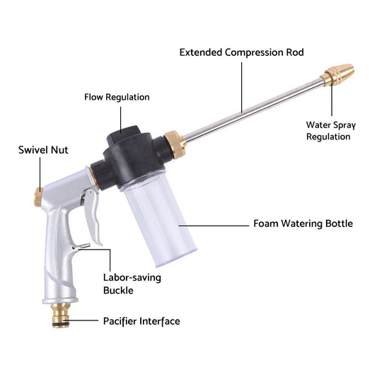 Garden Hose Nozzle Long Pole Foam Water Bottle 360 Degree Rotating Car Wash Gardening.