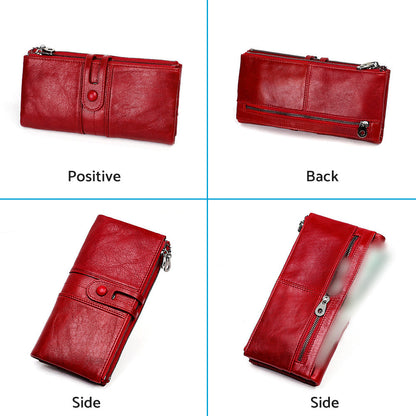 Leather Wallet Zip-Around Card Coin Holder Suitable for Unisex