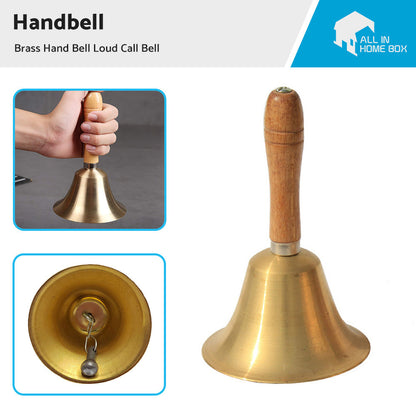 Brass Hand Bell Loud Call Bell Handbell Desk Ringbell for Wedding Festival.