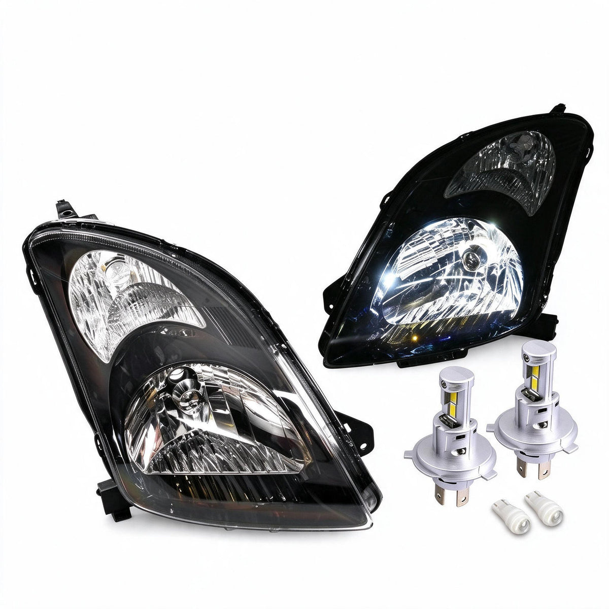 Headlight Assembly Set Black Housing with LED Globes Suitable for LH RH Front - BD2
