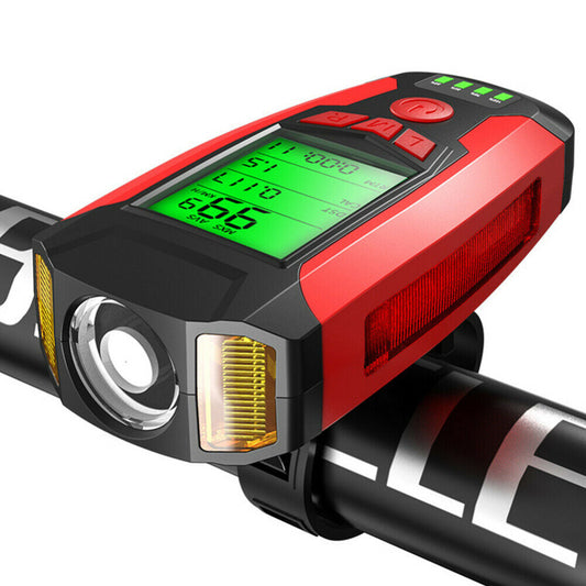 USB Rechargeable LED Bicycle Headlight With Horn and Speedometer Suitable For Bike Front.