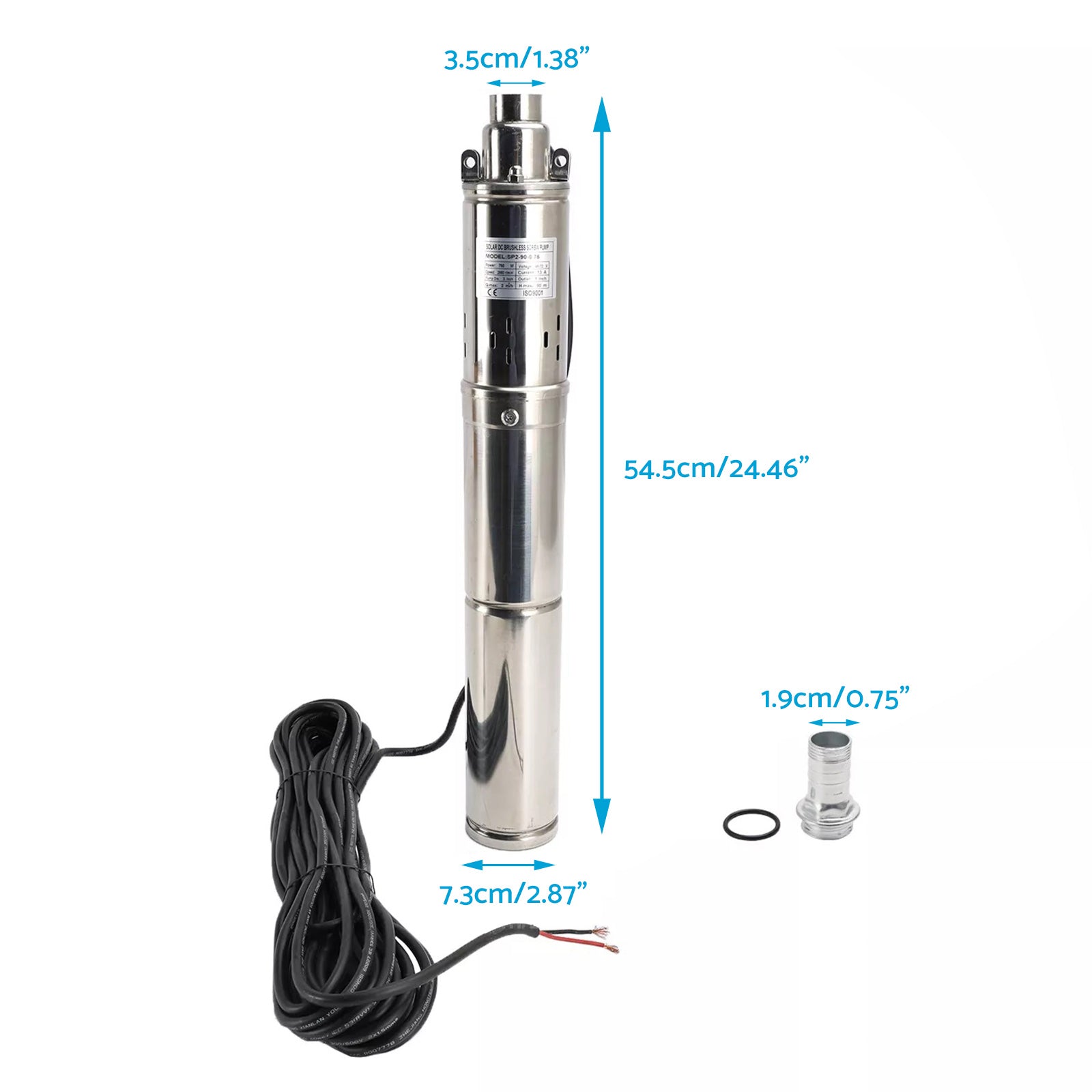 3in 48V 750W Deep Well Solar Submersible Bore Hole Water Pump With 15M Line.