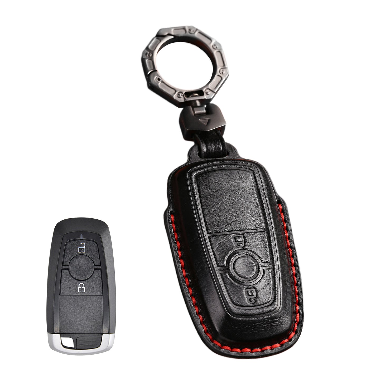 Leather Car Remote Key Fob Cover Suitable For Ford Next Gen Ranger 2022-2023 Black