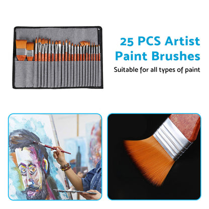 25 Pcs Artist Paint Brushes Watercolour Acrylic Oil Painting Brush With Case Set.