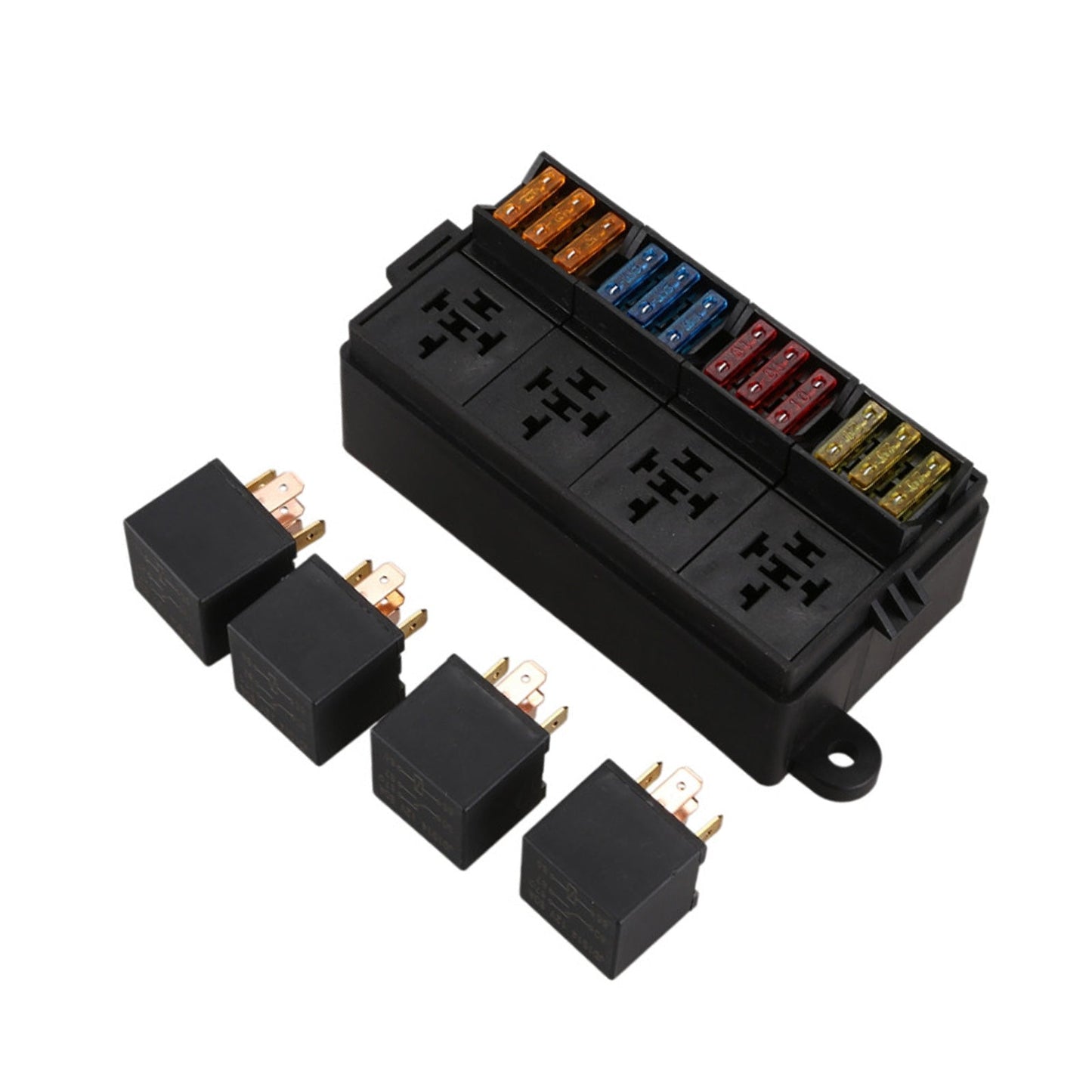 12 Way Blade Fuse Box 4-Relay Holder and Terminal and Fuse 12V 40A Car Auto Truck 4Pin.