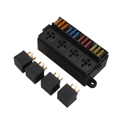 12 Way Blade Fuse Box 4-Relay Holder and Terminal and Fuse 12V 40A Car Auto Truck 4Pin.