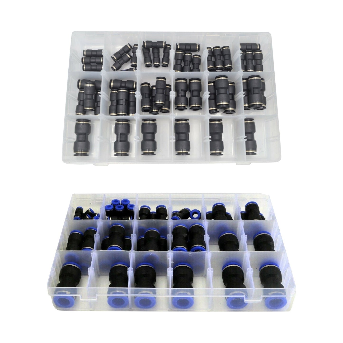 Pneumatic Push In Air Line Hose Joiner Quick Connect Kit 50pcs Imperial & 58pcs Metric