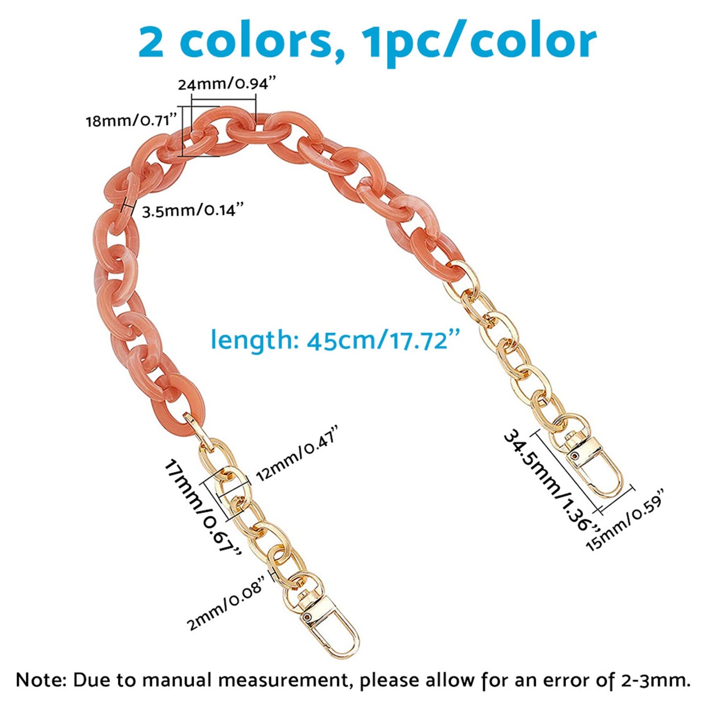2PCS Resin Purse Chain Handle Acrylic Bag Strap Detachable Purse Clutches Handle.