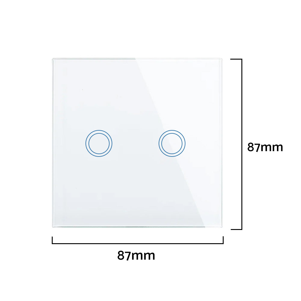 87x87mm LED Touch Wall Light Switch 2-Gang 1-Way Suitable for Home Office