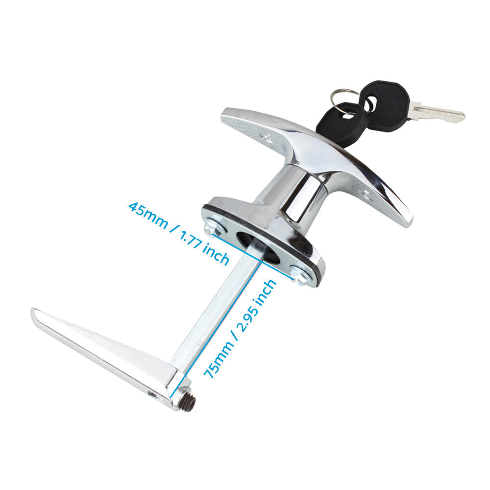 2 Set Chrome Rear Fixing T Handle Lock W or  Key For Trailer Caravan Canopy Toolbox.