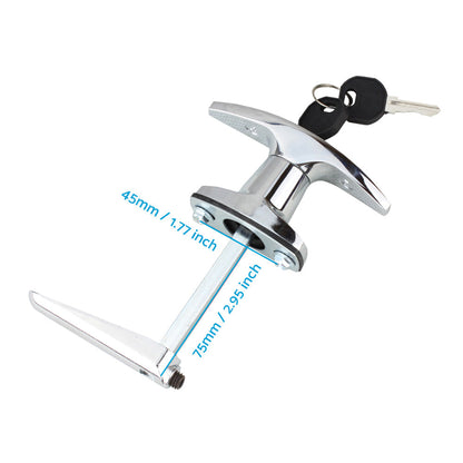 2 Set Chrome Rear Fixing T Handle Lock W or  Key For Trailer Caravan Canopy Toolbox.