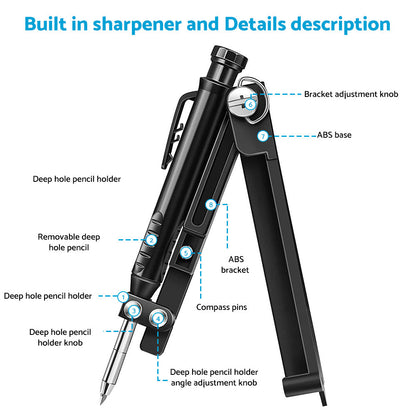 Multi-Function Scribing Tool Suitable For Construction and Precise Woodworking with 6x Pencils