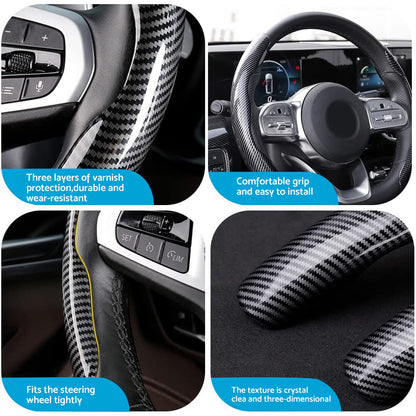 2x Black Carbon Fiber Steering Wheel Booster Non-Slip Cover Trim Accessories.