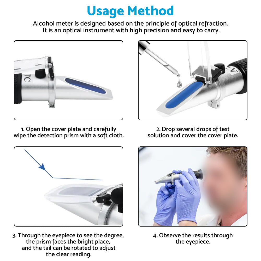 ATC Alcohol Refractometer Liquor Volume Percent Tester 0-80percent Measuring Range.