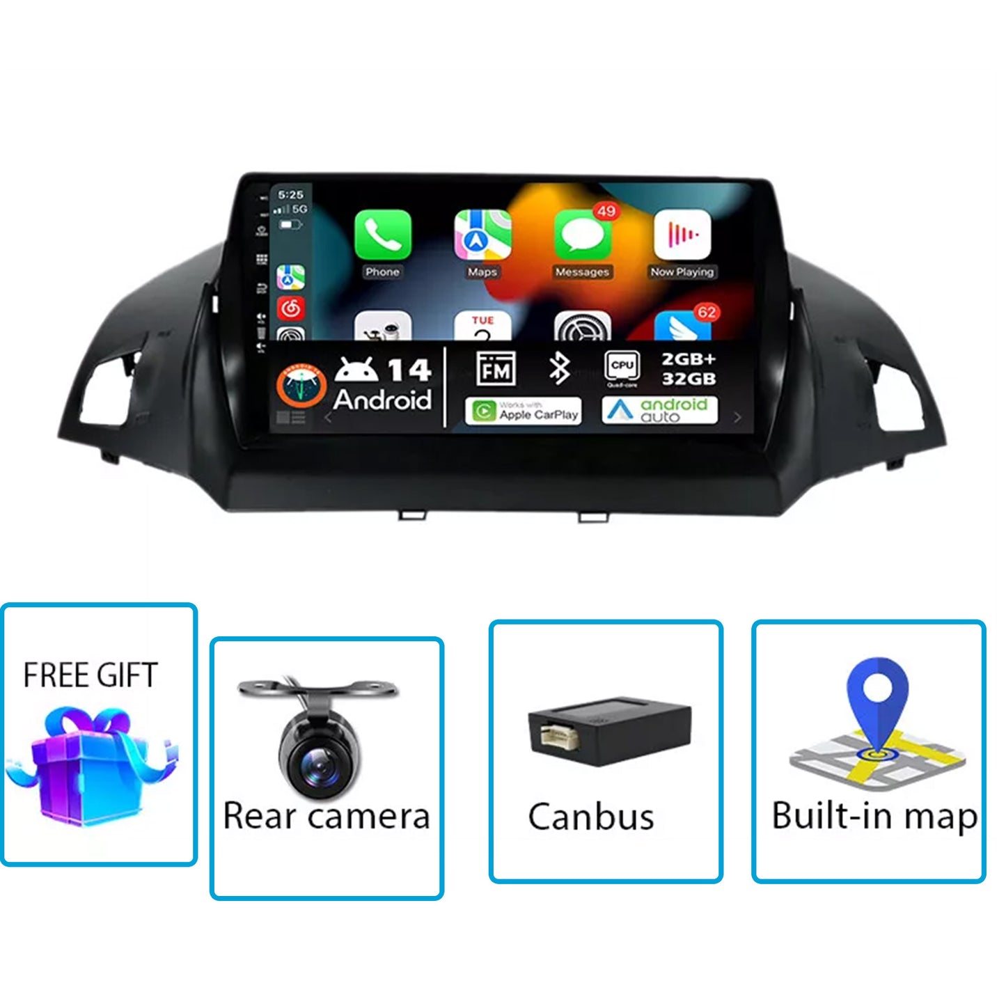 9'' CarPlay Stereo Head Unit Suitable for Ford Kuga
