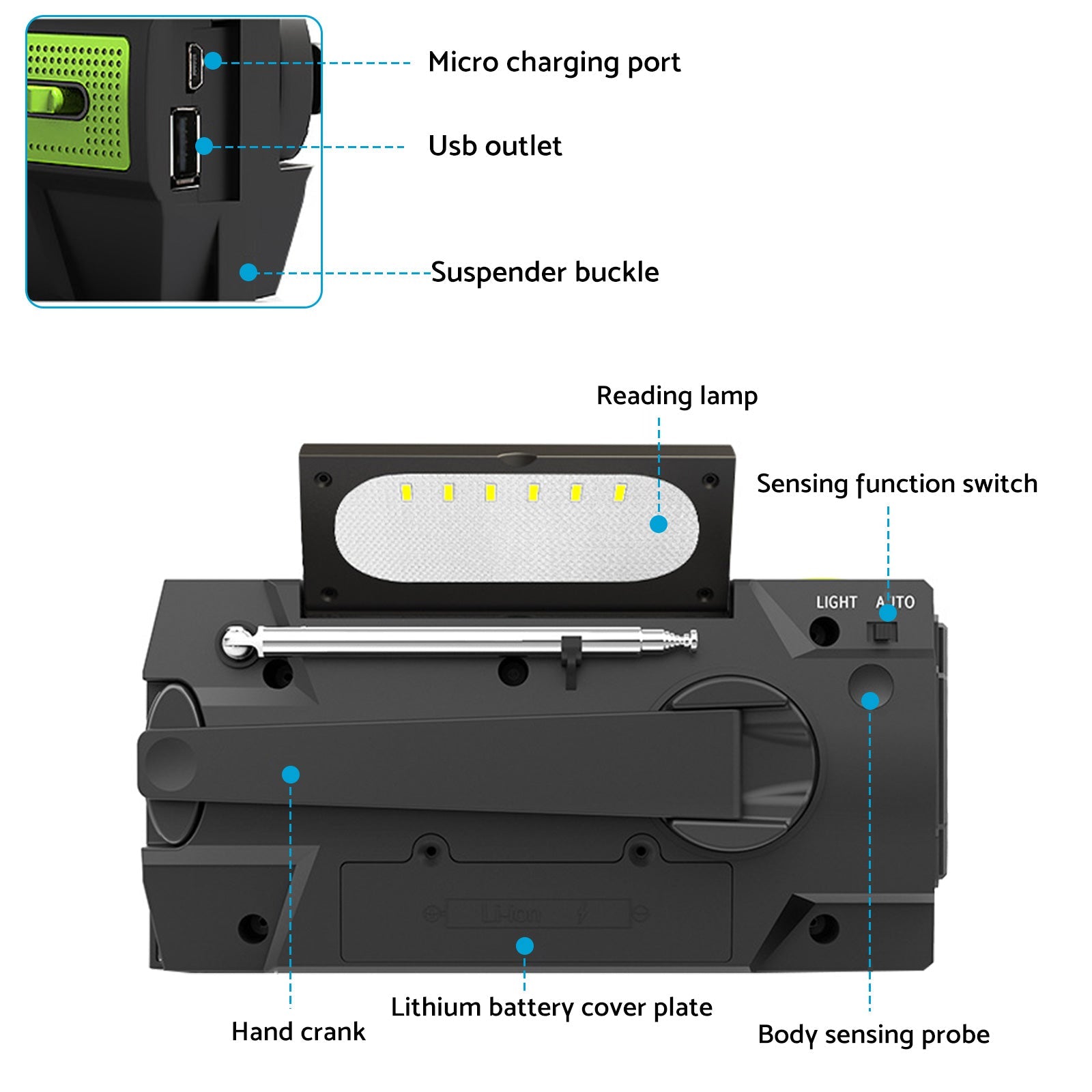 4000mAh Emergency Solar Hand Crank Weather Radio Power Bank Charger Flashlight.