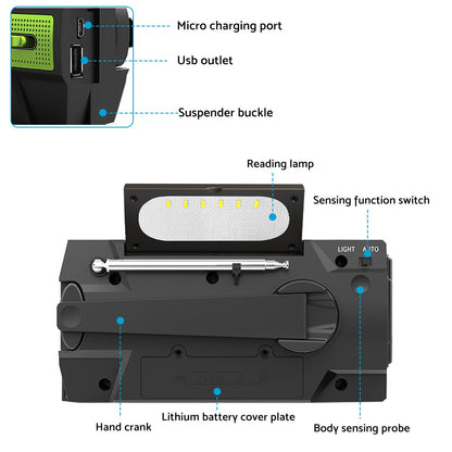 4000mAh Emergency Solar Hand Crank Weather Radio Power Bank Charger Flashlight.