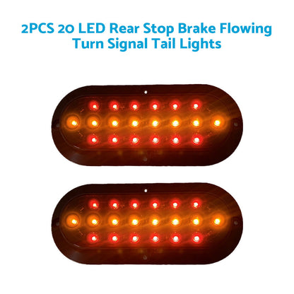 2x 20-LED Rear Stop Brake Flowing Turn Signal Tail Lights Suitable For Truck, Trailer & Caravan