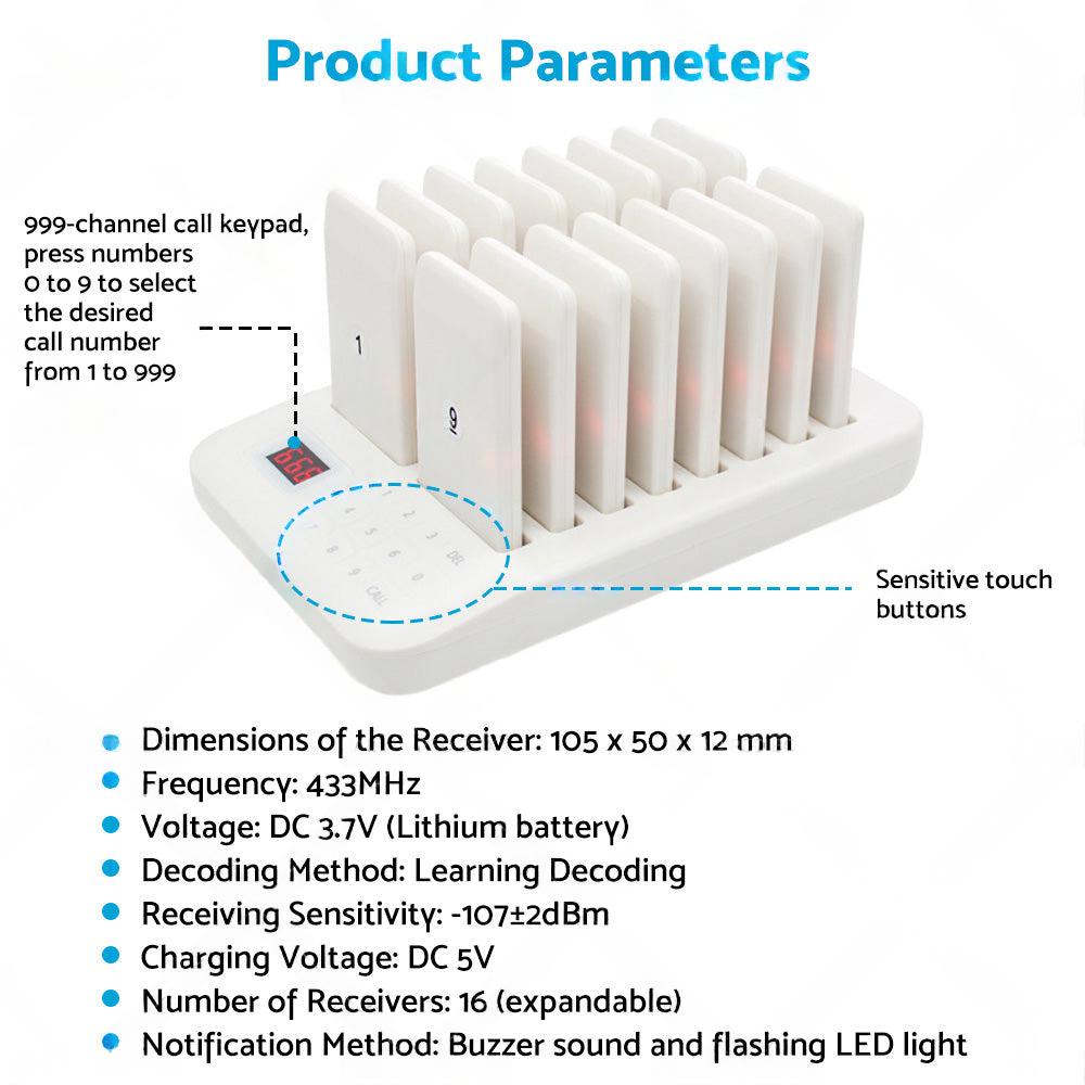 16-Channel Wireless Restaurant Pager System Suitable For Guest Calling & Queuing ¡§C AU.