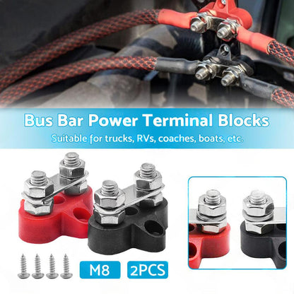 Bus Bar Terminal Blocks Heavy Duty M8+M8 Positive Power Distribution Studs.