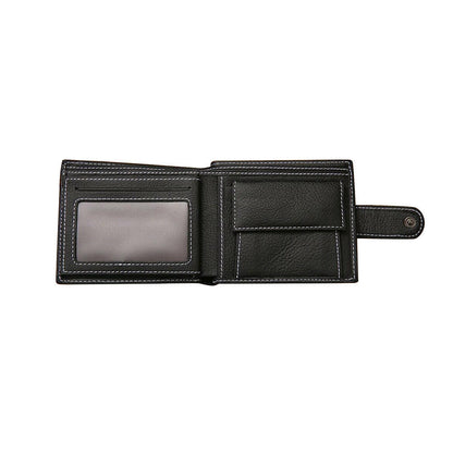 Men's Bi-Fold Wallet Black With Top Layer Cowhide Leather, Card Slots & Coin Pocket.