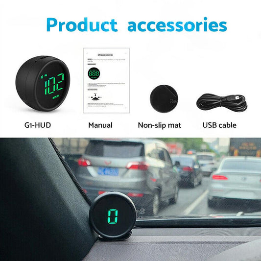 Car Digital Speedometer Head Up Display GPS MPH or KM Overspeed Tired Warning Alarm.