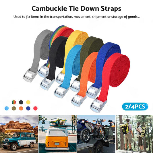 2/4pcs Metal Buckle Cam Tie Down Strap Heavy Lugga Cargo Ratchet Lashing Rope 2M.