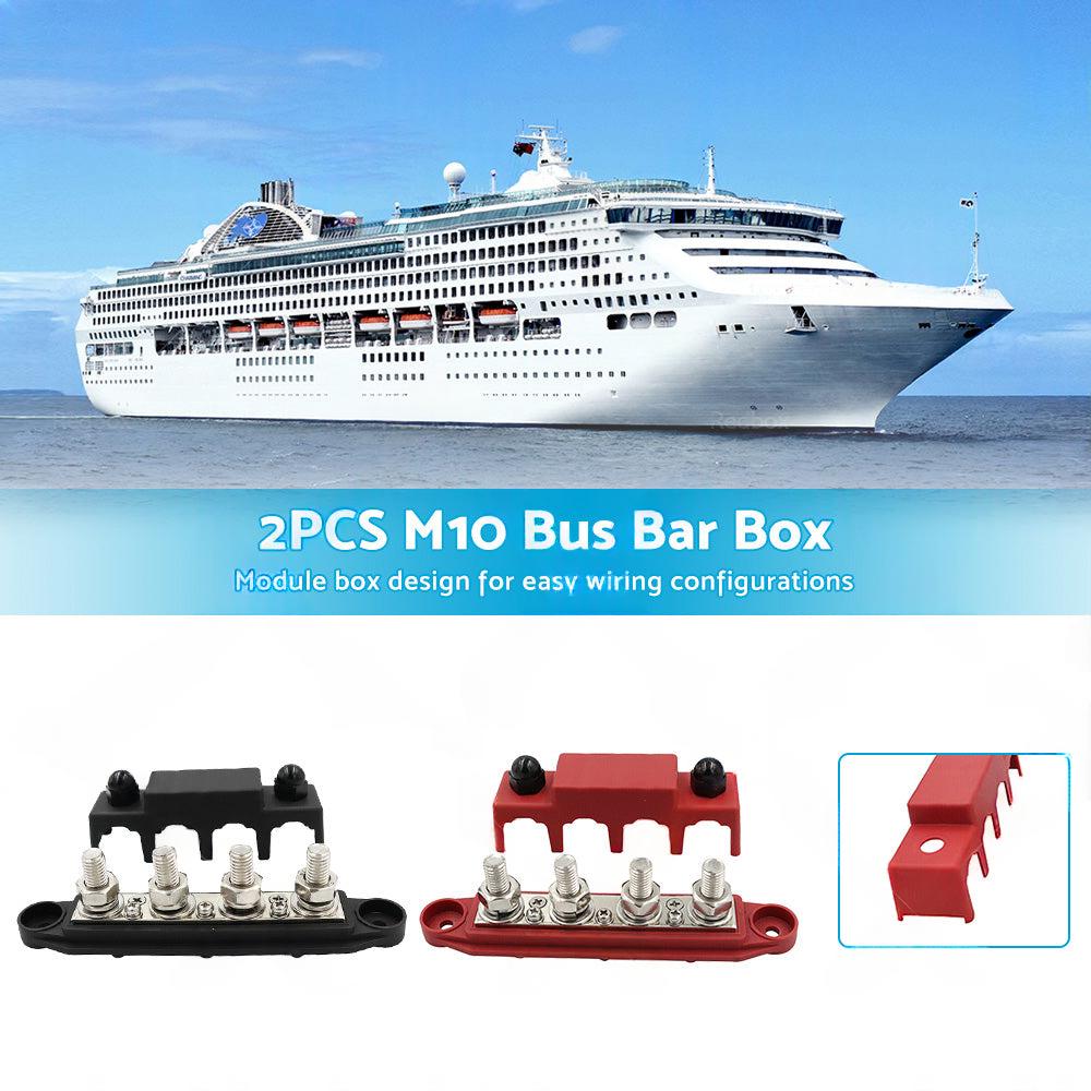 2PCS M10 4 Post 250A DC 48V Studs Bus Bar Power Distribution Box Terminal Block.