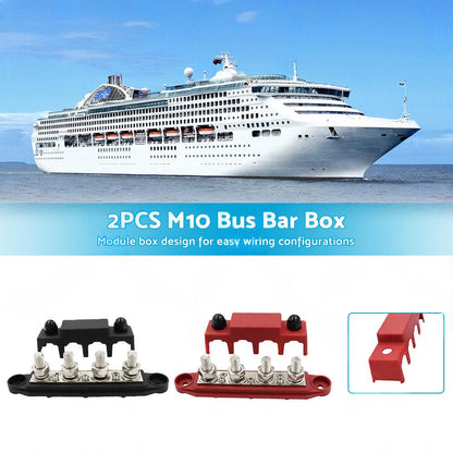 2PCS M10 4 Post 250A DC 48V Studs Bus Bar Power Distribution Box Terminal Block.