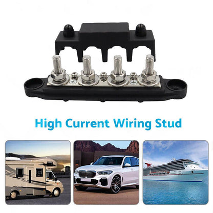 2PCS M10 4 Post 250A DC 48V Studs Bus Bar Power Distribution Box Terminal Block.