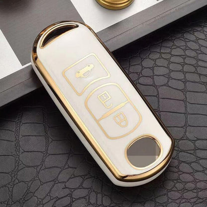 Beige TPU Car Remote Key Fob Case Cover Fits For Mazda 2 3 5 6 CX-3 CX-5 CX-7.