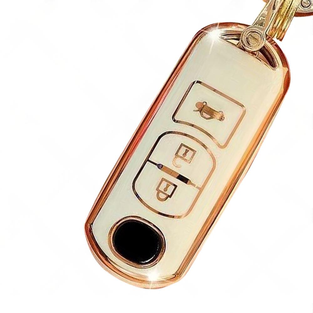 Beige TPU Car Remote Key Fob Case Cover Fits For Mazda 2 3 5 6 CX-3 CX-5 CX-7.