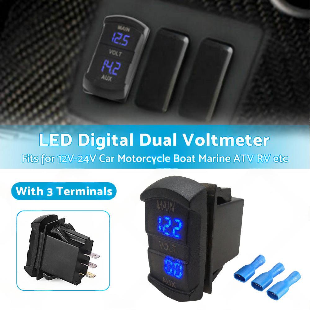 12V-24V Dual Voltmeter Battery Monitor LED Digital Car Boat Voltage Marine Gauge.