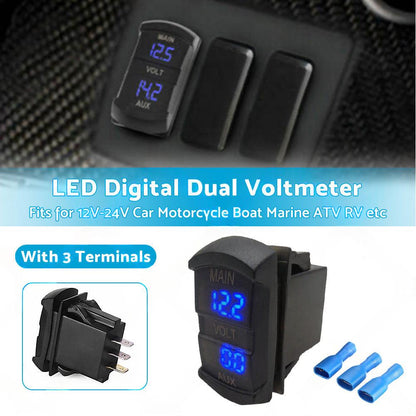12V-24V Dual Voltmeter Battery Monitor LED Digital Car Boat Voltage Marine Gauge.