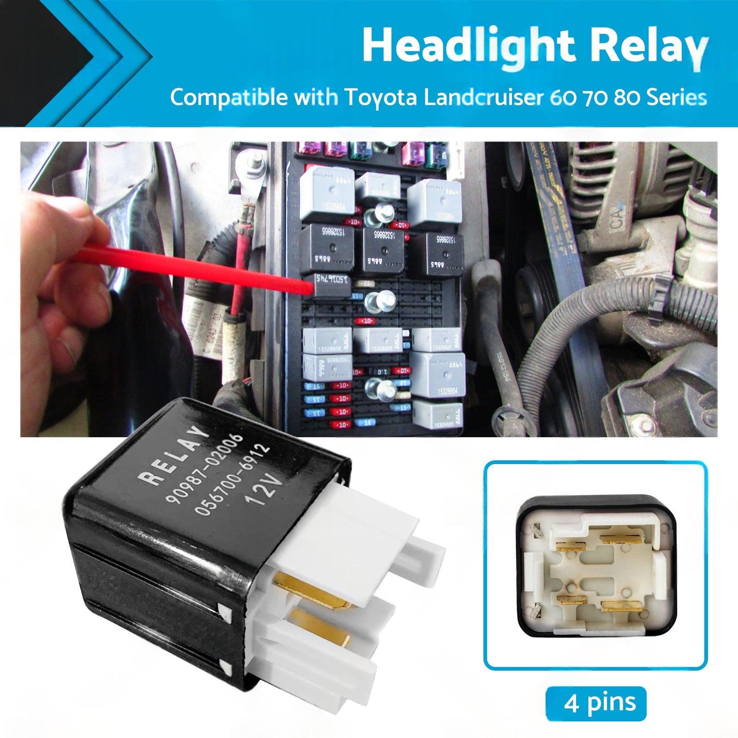 Headlight Relay 12V 4 Pins 90987-02006 Suitable For Toyota Landcruiser 60 70 80.
