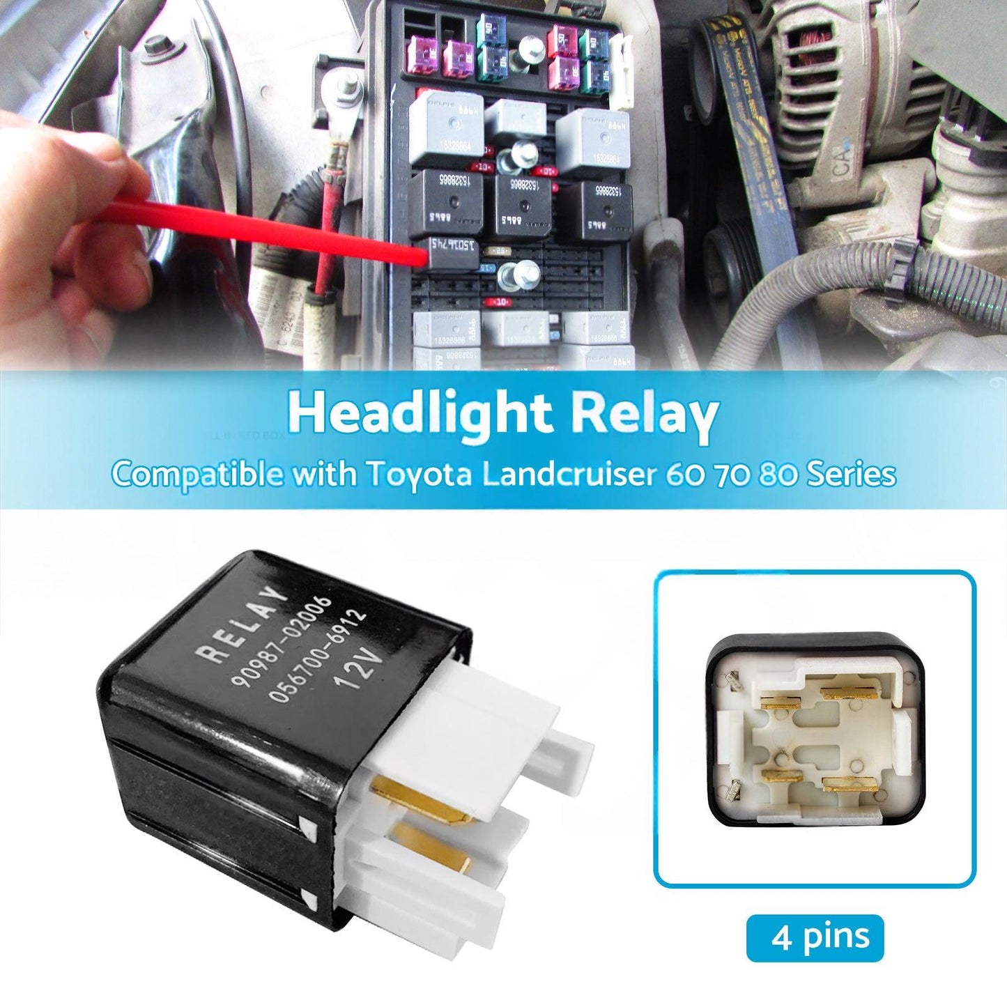 Headlight Relay 12V 4 Pins 90987-02006 Suitable For Toyota Landcruiser 60 70 80.