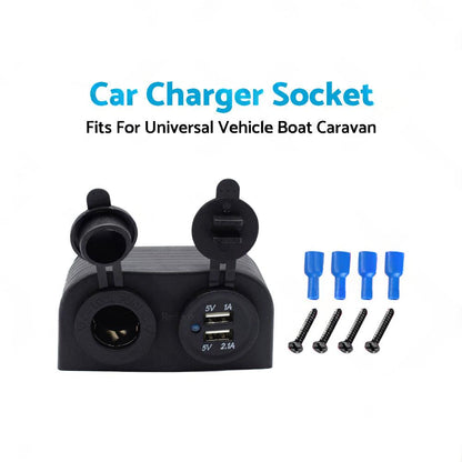 12V Dual USB Port Charger Socket Mount Panel Adapter Fits For Car Boat Caravan.