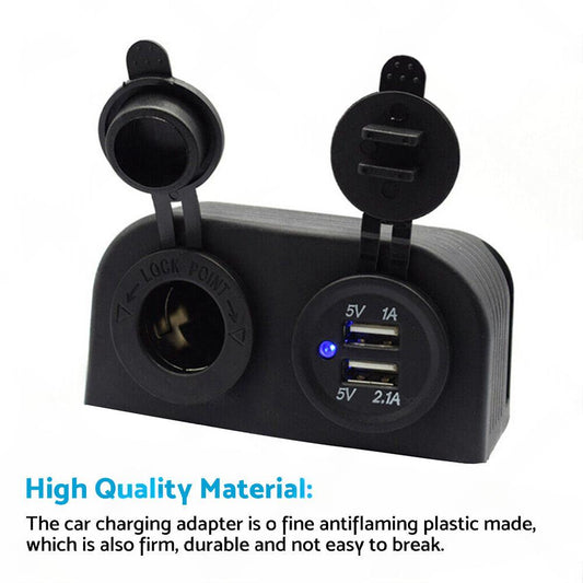 12V Dual USB Port Charger Socket Mount Panel Adapter Fits For Car Boat Caravan.