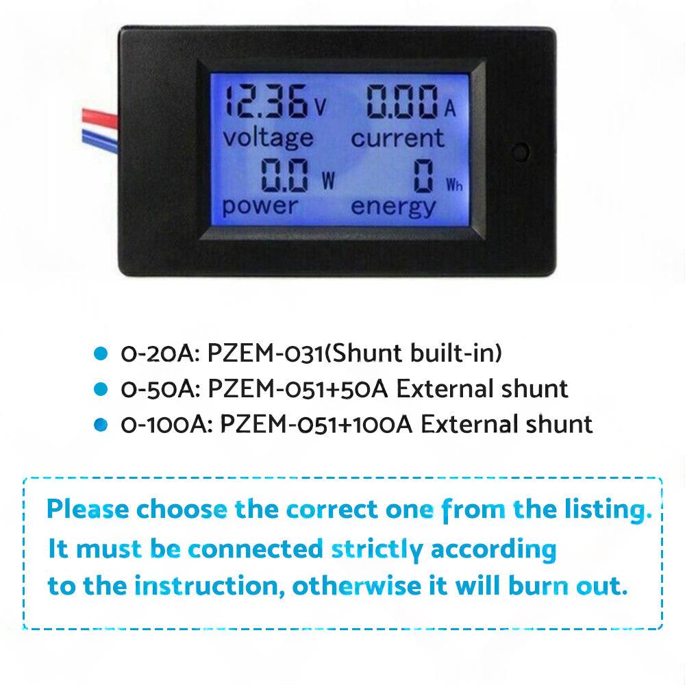 DC 6. 5~100V 20-50-100A LCD Digital Combo Panel Display Volt Amp Power Watt Meter.