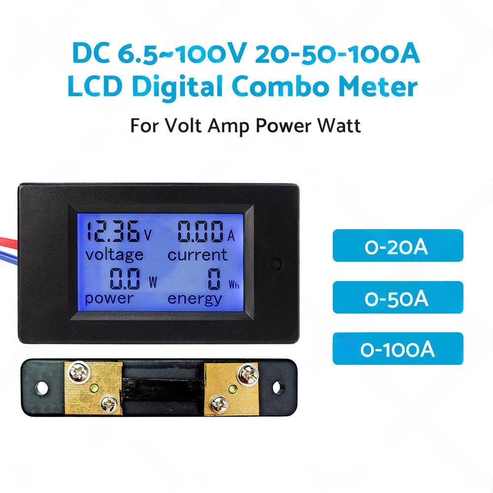 DC 6. 5~100V 20-50-100A LCD Digital Combo Panel Display Volt Amp Power Watt Meter.