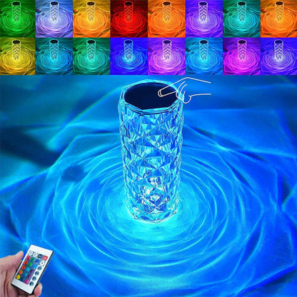 Crystal Table Lamp With Rose Diamond Touch LED Light Suitable For Universal Use, 3 or 16 Color, USB Powered.