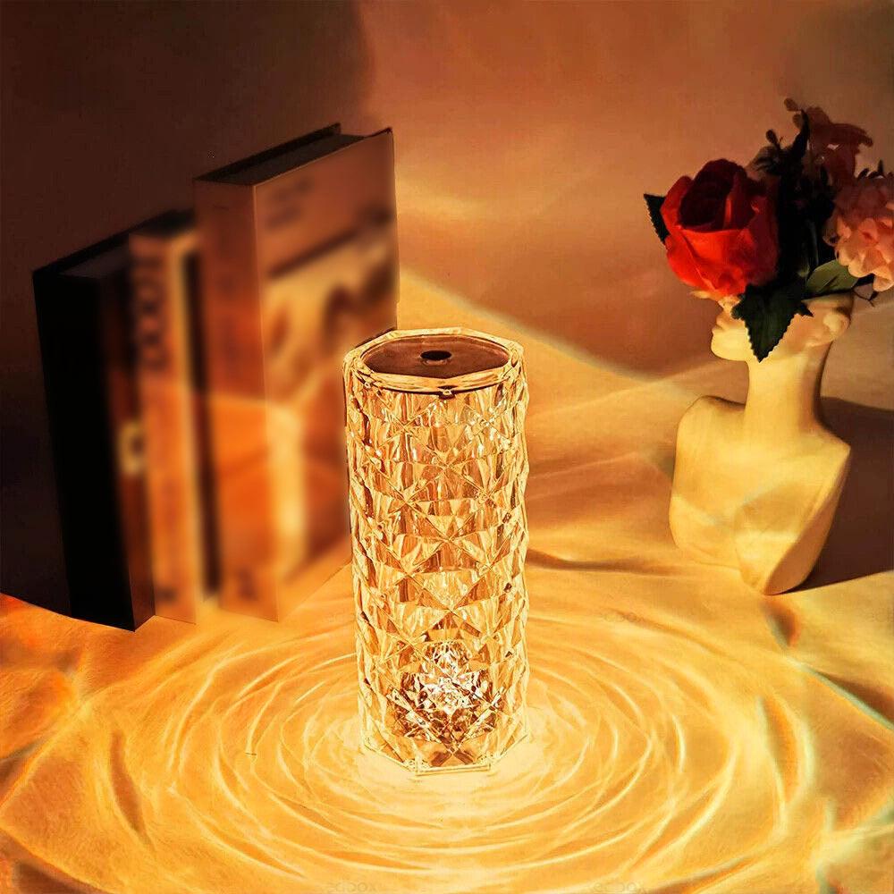 Crystal Table Lamp With Rose Diamond Touch LED Light Suitable For Universal Use, 3 or 16 Color, USB Powered.